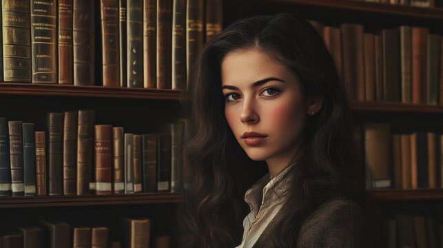 woman in library