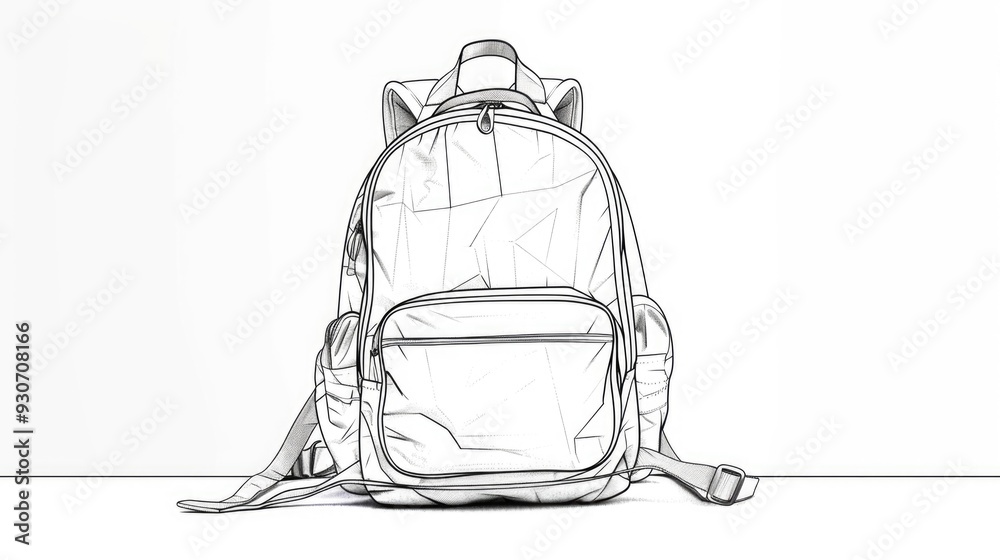 Poster a backpack sits alone on the ground, empty and unused