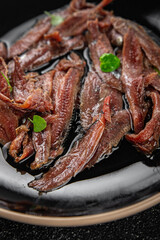 anchovies on the table canned fish in oil fresh and tasty seafood meal food snack on the table copy space food background rustic top view 