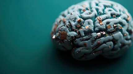 This image displays a brain enhanced with technological elements, symbolizing the blend of organic neural structures and digital circuits, indicative of advanced artificial intelligence integrations.