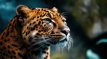 Fototapeta premium Close-up of a beautiful tiger, showcasing its striking fur patterns and intense gaze. The detailed shot highlights the tiger’s majestic and powerful presence