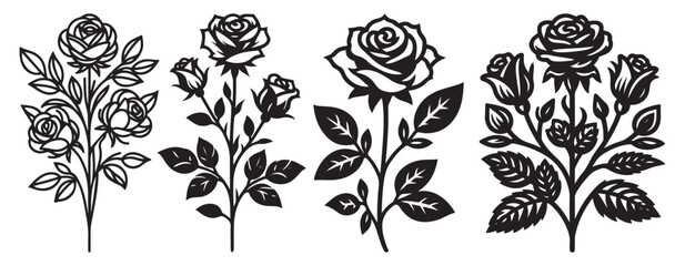 Rose vector art, Rose silhouette, Rose illustration, Rose black and white vector, black and white flower, Rose flower silhouette, Rose flower vector black and white illustration, 