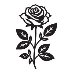 Rose vector art, Rose silhouette, Rose illustration, Rose black and white vector, black and white flower, Rose flower silhouette, Rose flower vector black and white illustration, 