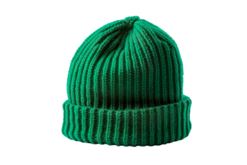 A green beanie isolated on clear white and transparent background