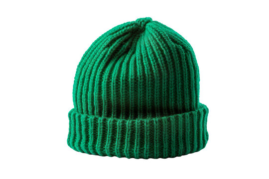 A green beanie isolated on clear white and transparent background