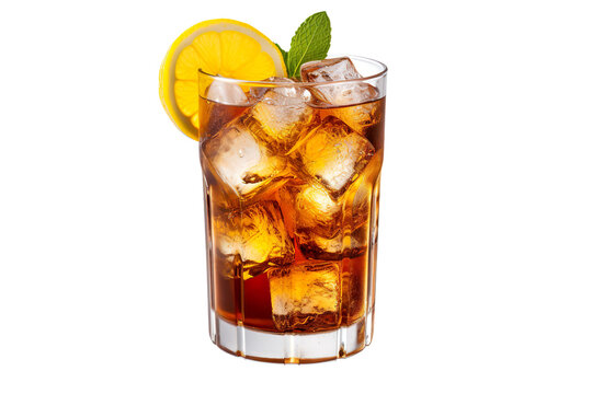 a glass of iced lemon tea isolated on clear white and transparent background