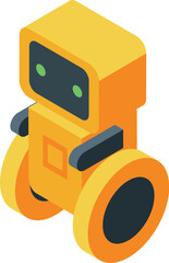 3d illustration of a yellow robot standing on wheels, isolated on white background