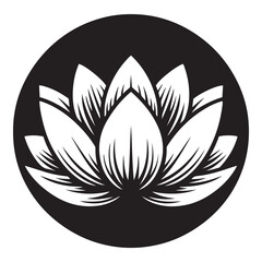 Lotus vector art, Lotus silhouette, Lotus illustration, Lotus black and white vector, black and white flower, Lotus flower silhouette, Lotus flower vector black and white illustration, 