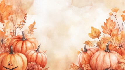 Mockup for invitation, greeting card, menu for autumn hollidays, halloween, thanksgiving in warm watercolor colors