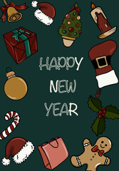 Festive Holiday Icons: Happy New Year Illustration Set