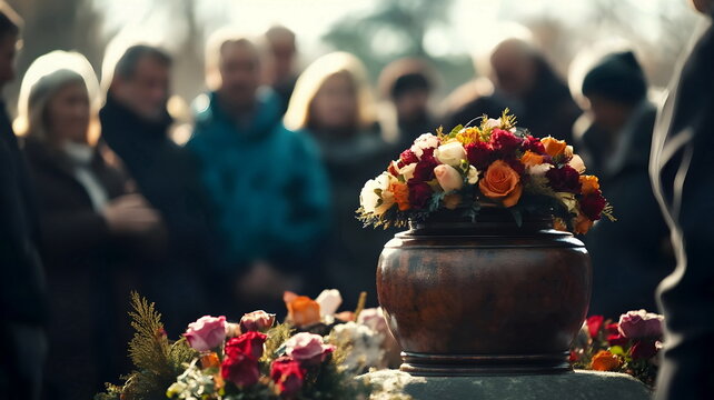 Emotional Farewell Mourning Ceremony Floral Tribute Family Gathering