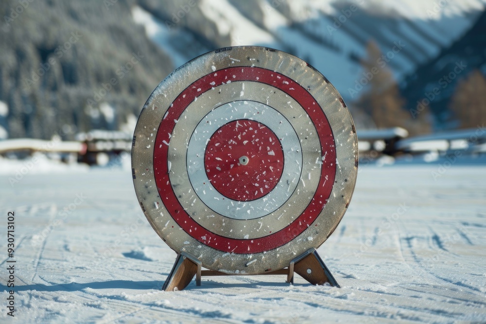 Poster a red and white target against a snowy background