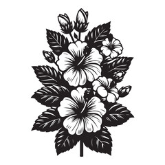 Hibiscus vector art, Hibiscus silhouette, Hibiscus illustration, Hibiscus black and white vector, black and white flower, Hibiscus flower silhouette, background with flowers