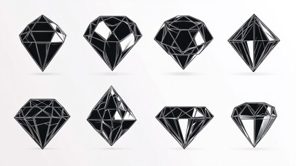 A set of diamonds in a flat style. Abstract black diamond collection icons. Linear outline sign. Vector icon logo design diamonds.