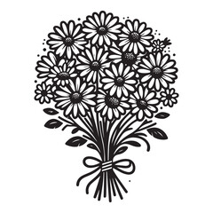 Daisy vector art, Daisy silhouette, Daisy illustration, Daisy black and white vector, black and white flower, 