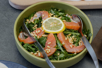 Citrus arugula salad. Grapefruit and pine nut arugula salad
