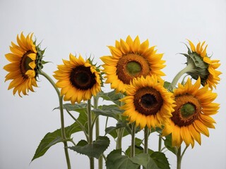 Obraz premium A cluster of vibrant sunflowers standing tall against a neutral background