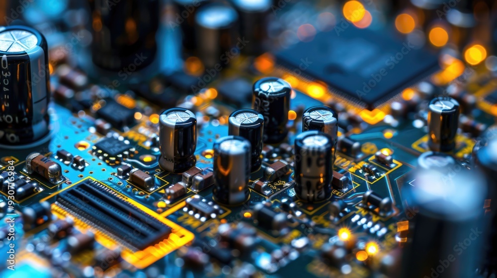 Poster A detailed view of a computer motherboard components
