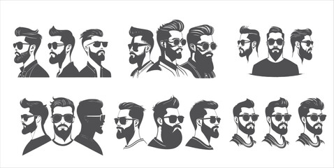 Stylish Male Beard and Haircut Vector Illustrations
