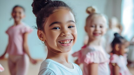 Fototapeta premium Joyful Young Dancers Smiling Fun Ballet Class Studio Practice