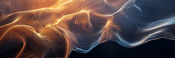Abstract golden and blue particles flowing background
