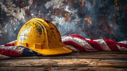 Labor Day background with helmet and flag
