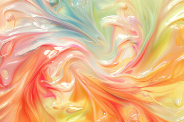 Liquid acrylic paint mixing together creating abstract swirls of color