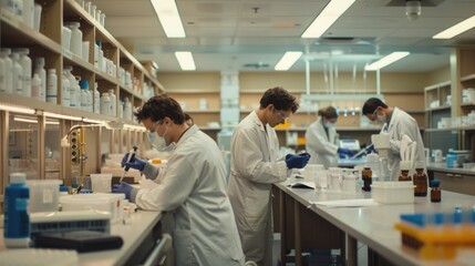 Obraz premium A group of scientists working together in a modern laboratory setting