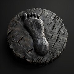 Naklejka premium Footprint Carved on Round Wooden Panel Illustration 