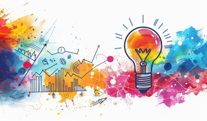 Artistic representation of an idea bulb with various creative symbols and doodles, set against a white background The light bulb is colored in vibrant hues to symbolize creativity Generative AI