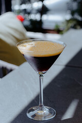 Espresso martini is a popular cocktail made with coffee, vodka and coffee liqueur, served in a martini glass