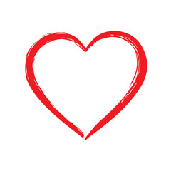 Hand-drawn red heart outline with brushstroke effect vector art illustration