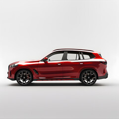 Obraz premium A highresolution side view image of a modern, stylish red SUV, highlighting its sleek design and elegant curves, ideal for automotive advertisements and marketing campaigns