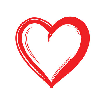 Hand-drawn red heart outline with brushstroke effect vector art illustration