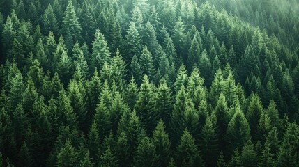 A serene and peaceful pine forest landscape with dense vegetation and tall trees