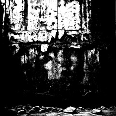 Distressed Concrete Wall With Crumbling Debris and High Contrast Grunge Texture