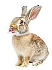 Obraz premium Funny portrait of a curious rabbit licking its lips, isolated, cut out.
