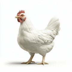 Fototapeta premium Standing White Chicken with Red Comb 