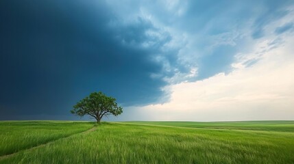 Dramatic storm clouds over rural landscape