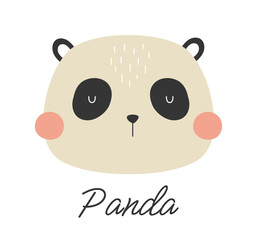 Cute panda face drawn in cartoon style. Creative children's print.