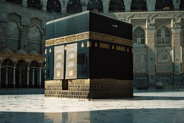 A miniature black and gold building situated within another structure