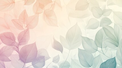 A serene background featuring soft, translucent leaves in subtle pastel hues, creating a calm and ethereal atmosphere
