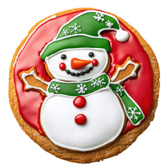 Fototapeta premium Gingerbread snowman cookie biscuit icing red and green , isolated, cut out.