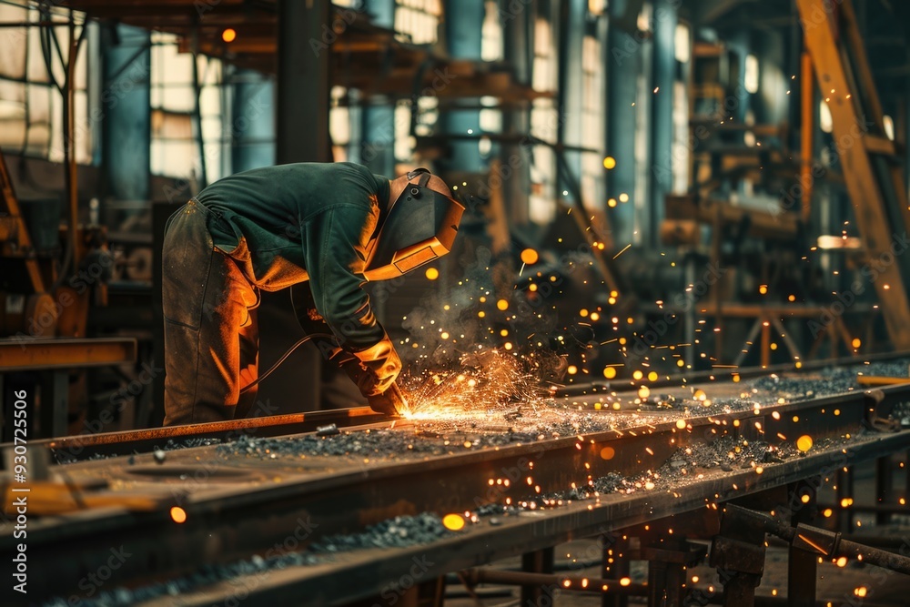 Poster A person welding metal in a industrial setting