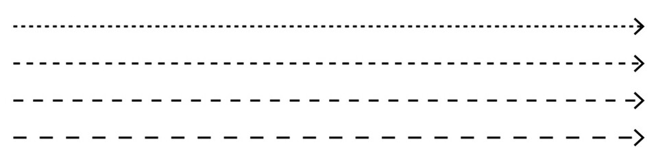 Set of dashed straight long right vector arrows icons 