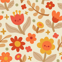 Cute vector floral seamless pattern. Colorful flowers background. Trendy repeat texture for fashion print, wallpaper or fabric.