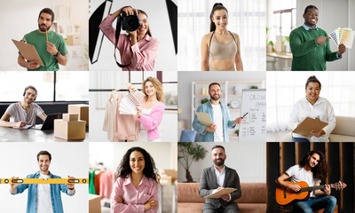 A collage of images showcases individuals engaged in a variety of professions. The diverse individuals represent a range of careers and settings.