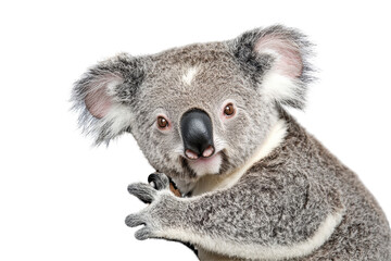 Obraz premium A cute koala hugging a tree branch, isolated, cut out.