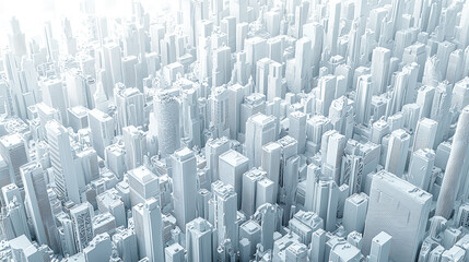 Monochrome Sim City: Aerial 3D Render of an Entire City. Generative AI
