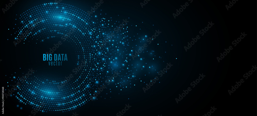 Poster digital circles of blue glowing dots. information particles in a neural network. big data visualizat